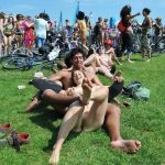exchibitionist nudist lady outdoors on nudism meeting