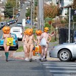 Nudist People on Public Streets Halloween Pumpkins