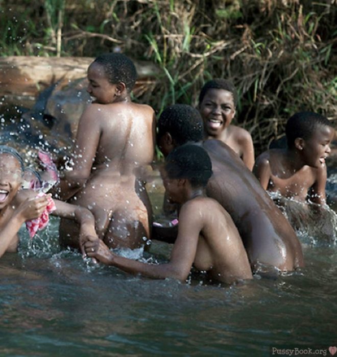 Candid Photo of Naked African Girls Washing