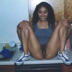Happy African American Girl Showing Hairy Pussy