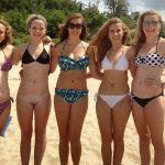 5 Girls Just One Showing Pussy on Beach