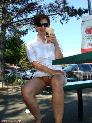 My Woman No Panties Sitting at Mc Donalds Coffe
