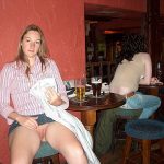 lift skirt to show cunt at the bar