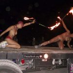 Naked Acrobatic Female Strippers with Fire